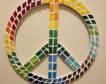 Peace Sign, Mosaic, Scrap Glass, Hippie Decor, Bohemian Style, Hippie Art, Peace Symbol, Mosaic Peace Sign, Scrap Glass Art