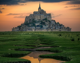 Mont/Mount Saint-Michel, Normandy, France/Paris, France Long-Exposure Sunrise/Sunset
