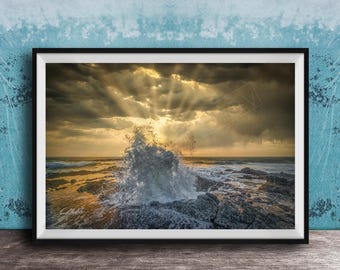 Thor's Well Wall Art: Oregon Coast Landscape (Sunset, Framed or Canvas)