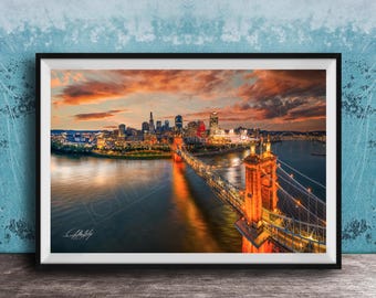 Cincinnati Skyline Wall Decor - Ohio River, Bridge & Sports View