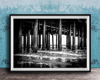 Santa Monica Pier Print: Black and White Beach Scene - Coastal Decor
