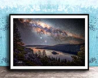 Emerald Bay, Tahoe Milky Way Fine Art Print | Fannette Island Nightscape | Canvas | Signature