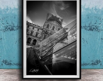 Louvre Pyramid Wall Art: Black & White Paris Architecture Print