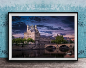 Paris Architecture Print: Seine River and Louvre (Framed or Canvas)
