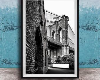 Brooklyn Bridge Wall Art - Black and White American Flag Photo