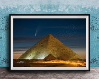 Pyramids of Giza Shooting Star Night Sky Art Print