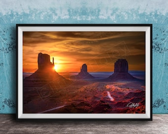 Monument Valley Mittens Sunrise Sunset Print - Southwestern Desert Landscape Photo