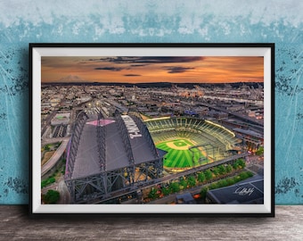 Seattle Mariners Art | Rainier Sunset Stadium Photo - Framed Print | Pacific Northwest View