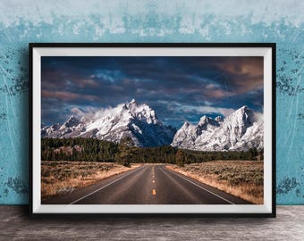 Grand Teton Wall Art: Sunrise Mountain Road in Wyoming