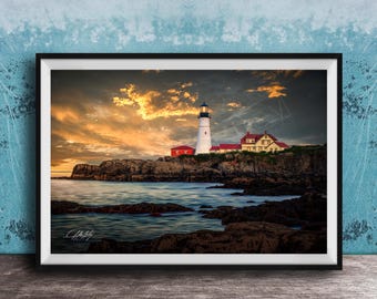 Portland Head Light Wall Art - Coastal Sunset, Nautical Decor