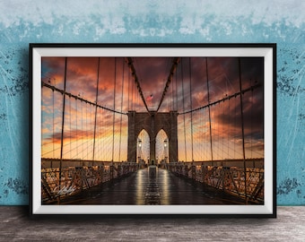 NYC Brooklyn Bridge Print, Sunrise Glow (Cityscape Wall Decor)