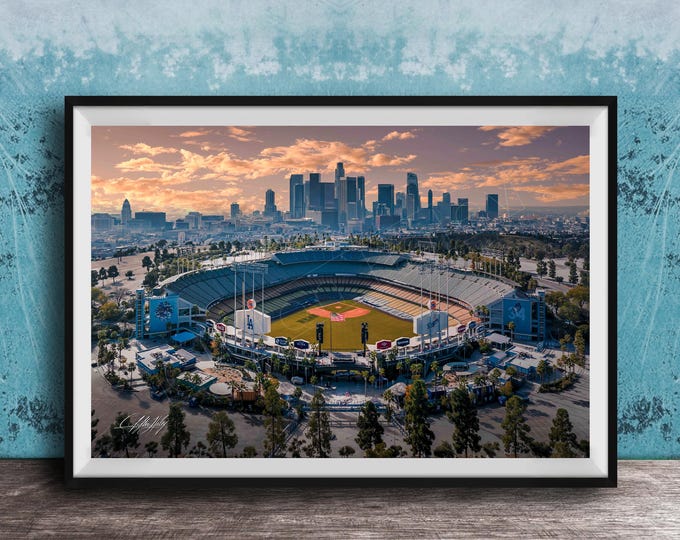 Featured listing image: Dodgers Stadium Wall Art - LA Baseball Skyline at Sunrise and Sunset
