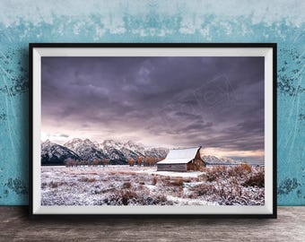 Moulton Barn Photo Print - Sunrise Over Grand Teton Mountains
