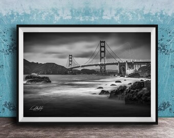 Golden Gate Bridge Print: Black and White Sunset Wall Art