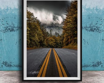 Redwood Forest Canvas Print: Foggy Mountain Road Morning