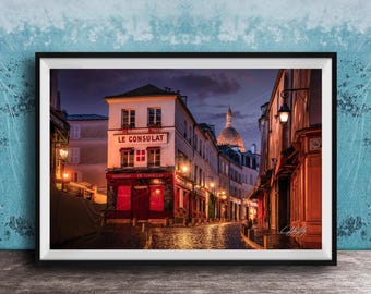 Le Consulat Montmartre Print: Blue Hour Paris Street Scene
