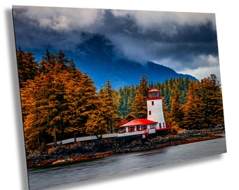 Sitka Lighthouse Seascape Painting, Nautical Canvas Print, Coastal Landscape Art, Ocean Wall Decor, Sailing Ship Illustration