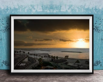 Tel Aviv Sunset Photo, Mediterranean Coast, Jaffa Port (Fine Art Print)