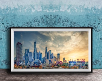 Nashville Sunset Cityscape Print - Nissan Stadium and River View