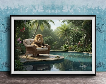 Lion Wall Art Print: Serene Jungle Forest (Multiple Materials Available)