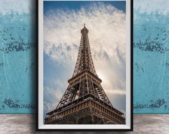 Eiffel Tower Wall Art: Romantic Paris Photo with Overcast Sky