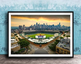 Wrigley Field Stadium, Sunrise Sunset Mural | Chicago Skyline | Golden Hues