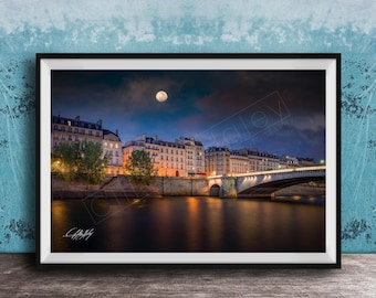Pont de la Tournelle Wall Art - Mystical Blue Hour Paris Scene