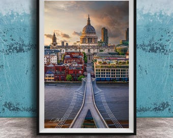 St Paul’s Cathedral Wall Art - London Skyline with Millennium Bridge at Sunset