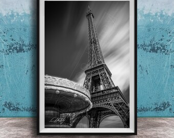 Eiffel Tower Travel Poster: Black & White Paris Carousel