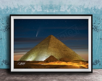 Pyramids of Giza Shooting Star Night Sky Art Print