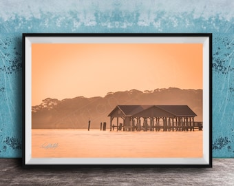 Florida Sunrise Dock Print: Rustic Ocean View Wall Art