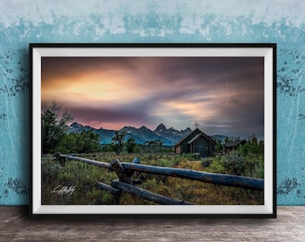 Rustic Chapel Wall Art - Grand Teton Mountain View Print