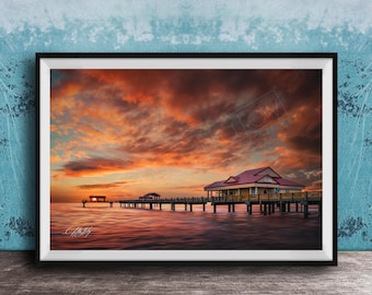 Florida Gulf Coast Print: Pier 60 Sunset View (Framed or Canvas)