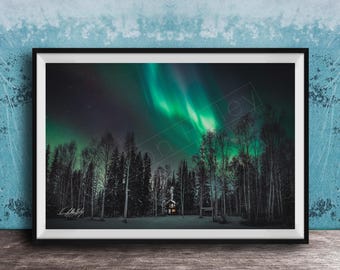 Northern Lights Art Print - Colorful Aurora Over Forest