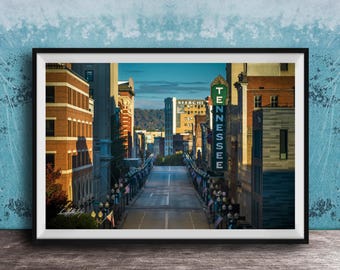 Gay Street Cityscape Print: Neon Theater Sign (Warm Sunrise Colors)