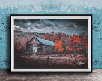 Wyoming Rustic Barn Art Print - Autumn Landscape Metal Decor