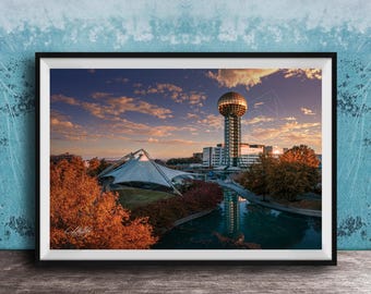 City Skyline Wall Art: Knoxville Fall Sunrise - Golden Light Glow