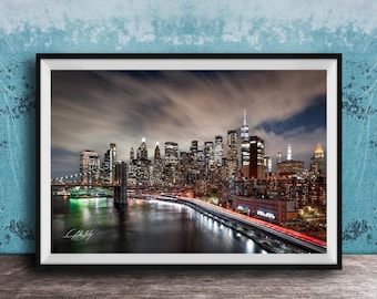 New York City Skyline Photo: Brooklyn Bridge at Blue Hour