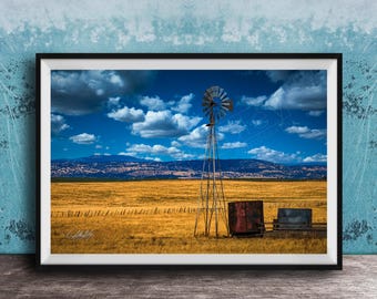 Windmill Wall Art: Country Farm Scene (Rustic Metal Stand)