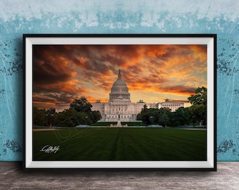Washington DC Capitol Poster: Historic Sunrise and Sunset (WPA Style Print)