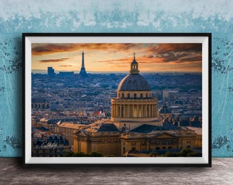 Paris Skyline Print: Historic Pantheon and Eiffel Tower
