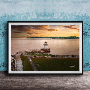 Bug Light Sunset Photo, South Portland Maine Casco Bay Lighthouse Print, Coastal Art