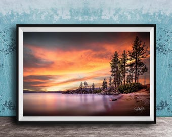 Sands Harbor Lake Tahoe Sunset Print, Serene Mountain View, Archival Paper Art