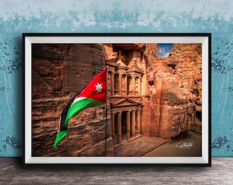 Petra Jordan Flag Sunrise Print, The Rose City, Desert Fine Art Photography