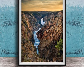 Yellowstone Falls Wall Art: Scenic River View at Sunrise
