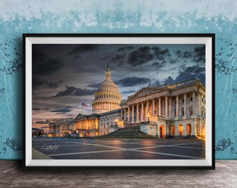 Washington DC Capitol Print, Golden Hour Dome Glow (Sunrise and Sunset)