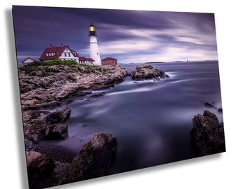 Portland Head Light Fine Art Print, Coastal Wall Art, Nautical Decor, Seascape Painting, Historic Maine Landmark, Blue Hour Photography