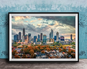 Charlotte Skyline Print: Carolina Panthers Bank of America Stadium at Sunset
