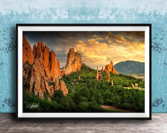 Garden of the Gods Photo, Pikes Peak Colorado Sunset Print, Red Rock Wall Art