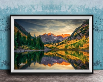 Maroon Bells Autumn Sunrise, Colorado Landscape Canvas (Wall Art)